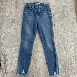 Good American Women's Blue Good Wasit Crop Distressed Destroyed Denim Jeans 4/27
